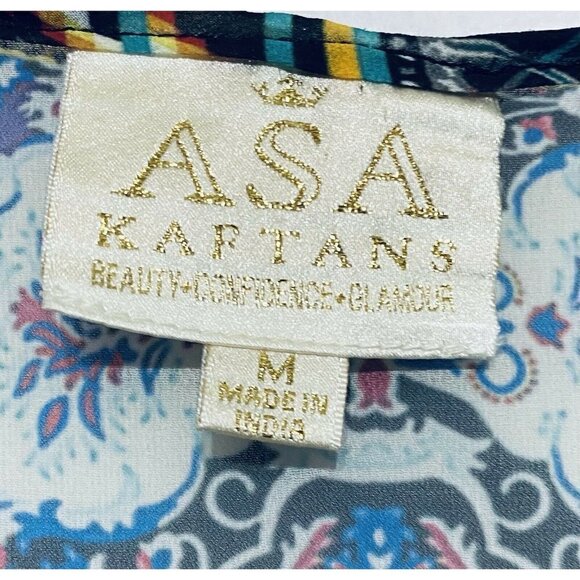 ASA Kaftans Womens Medium Multi Print Sheer Tassel Tie Blouse Boho Festival - Picture 4 of 7